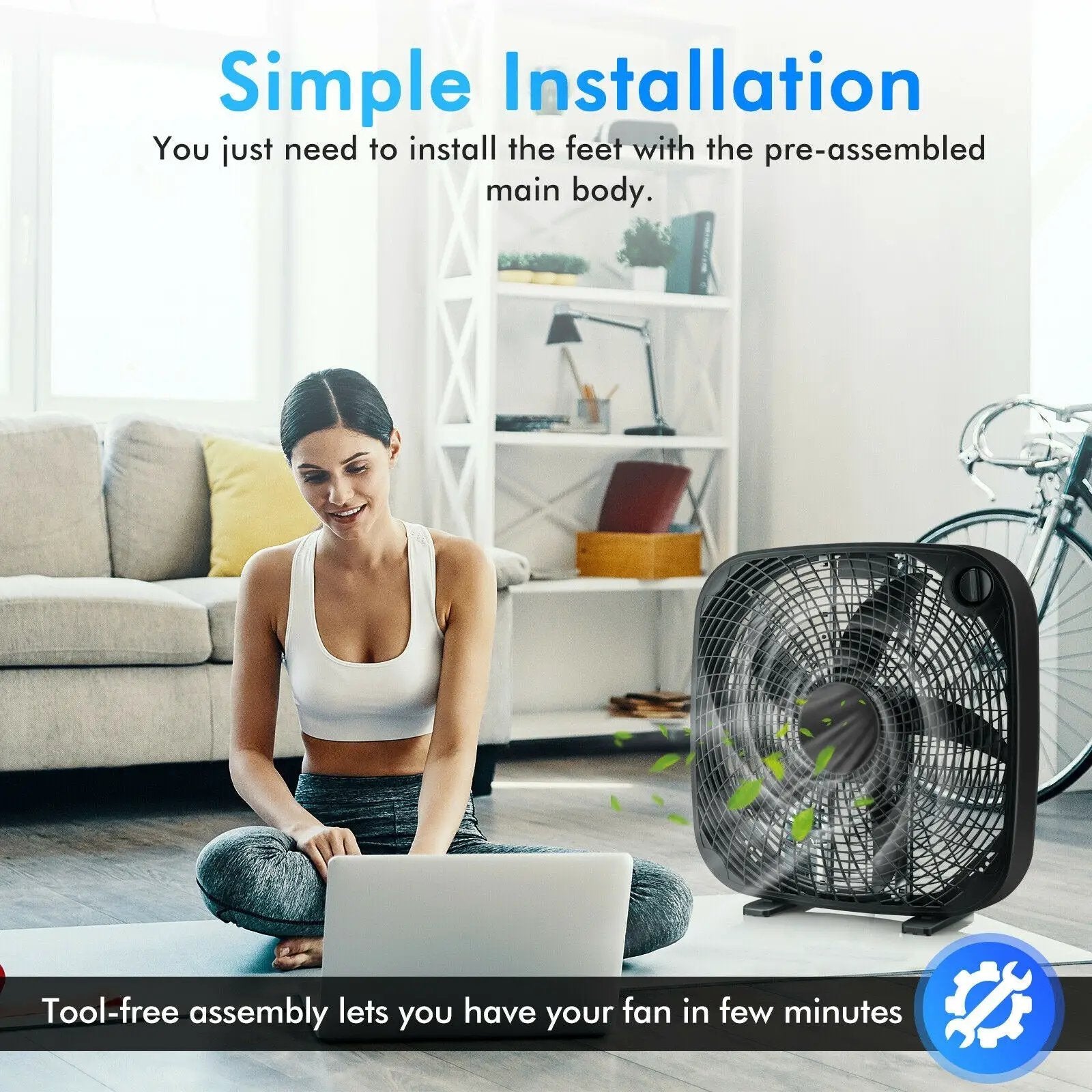 20 Inch Box Portable Floor Fan with 3 Speed Settings and Knob Control-Black by DirectDeals