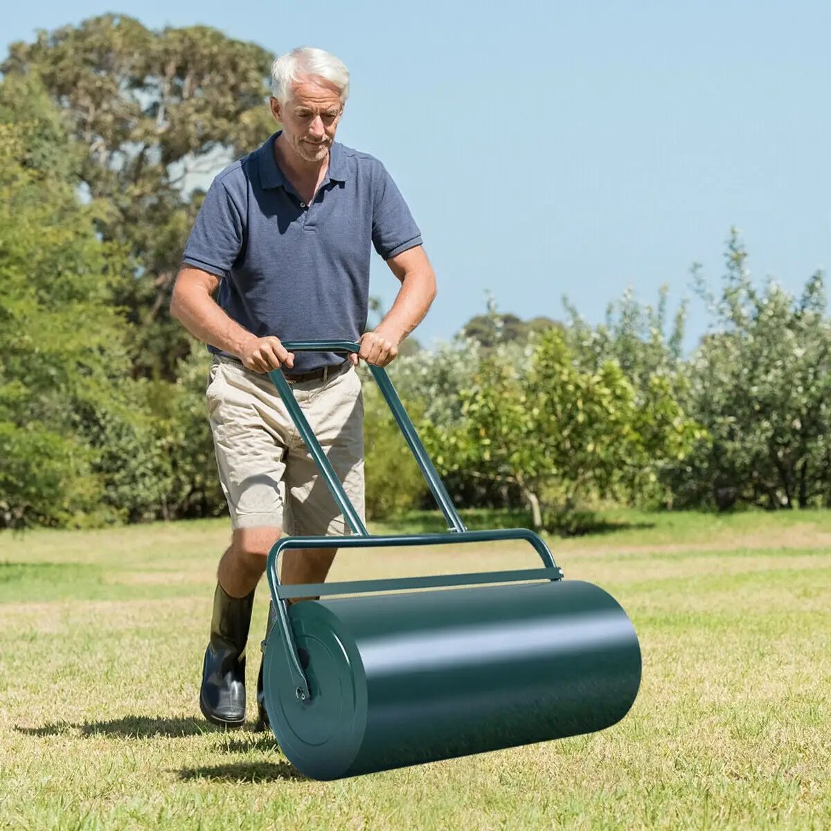 24 x 13 Inch Tow Lawn Roller Water Filled Metal Push Roller by DirectDeals