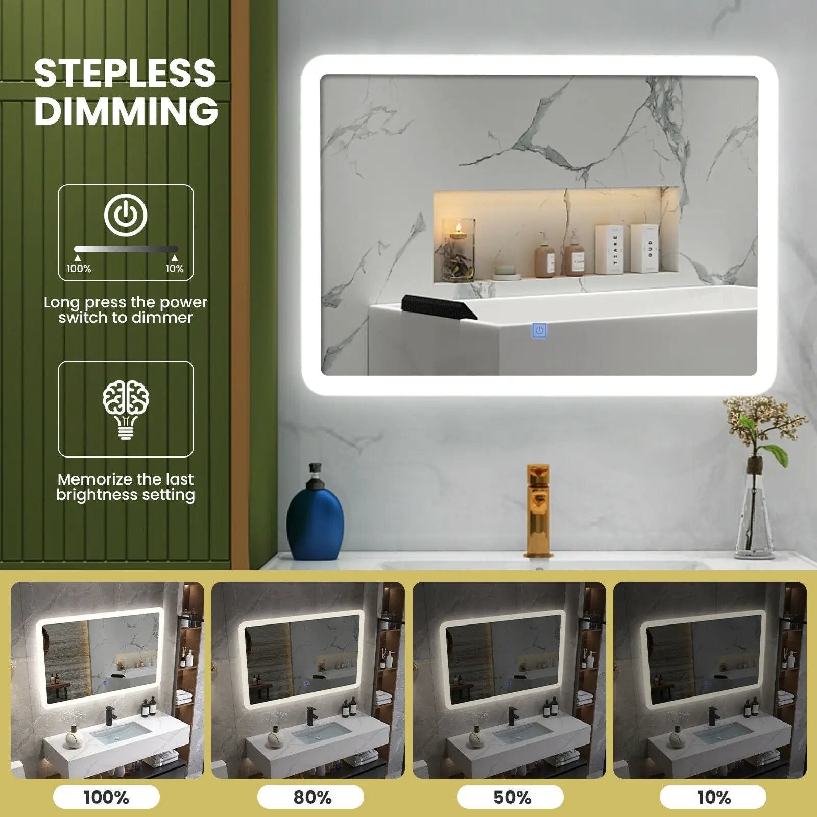 LED Wall-mounted Bathroom Rounded Arc Corner Mirror with Touch by DirectDeals