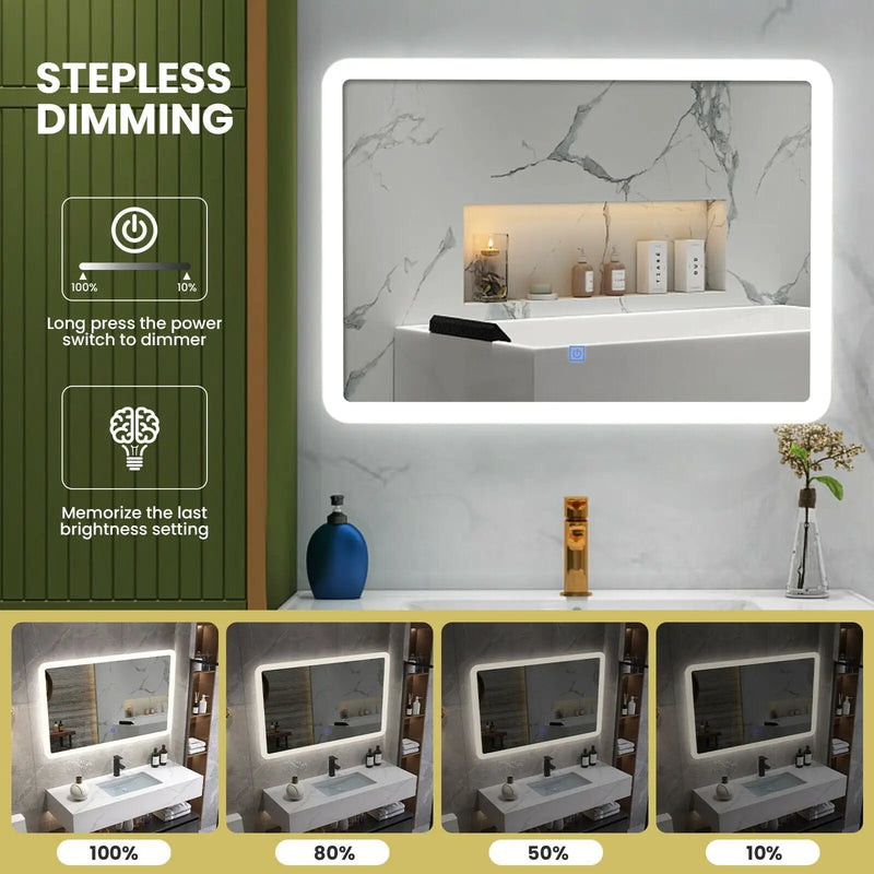 LED Wall-mounted Bathroom Rounded Arc Corner Mirror with Touch by DirectDeals