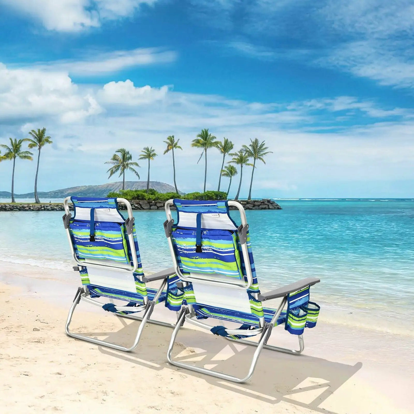 4-Pack 5-Position Outdoor Folding Backpack Beach Reclining Chair with Pillow by DirectDeals