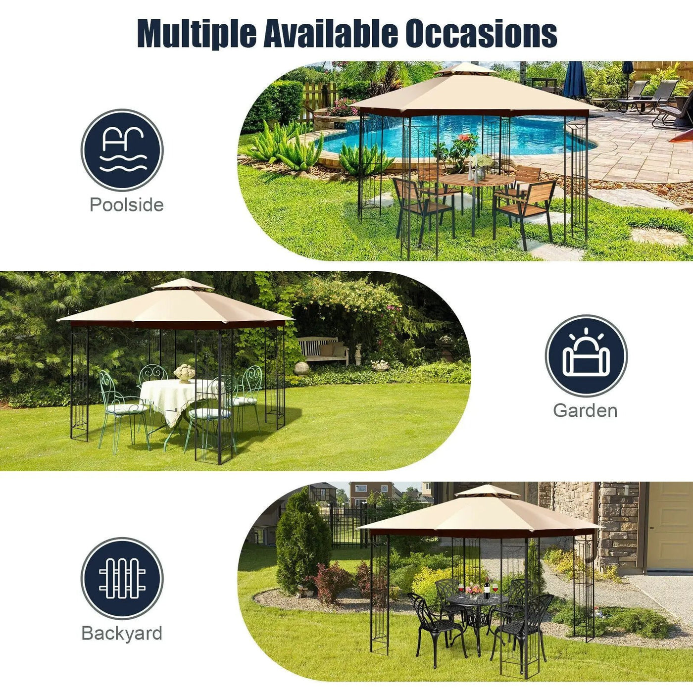10 x 10 Feet L-Shaped Patio Canopy Gazebo Outdoor 2-Tier Steel Tent by DirectDeals