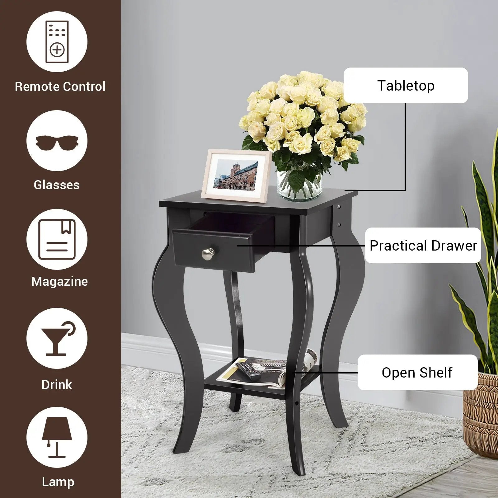 2-Tier End Table with Drawer and Shelf for Living Room Bedroom by DirectDeals
