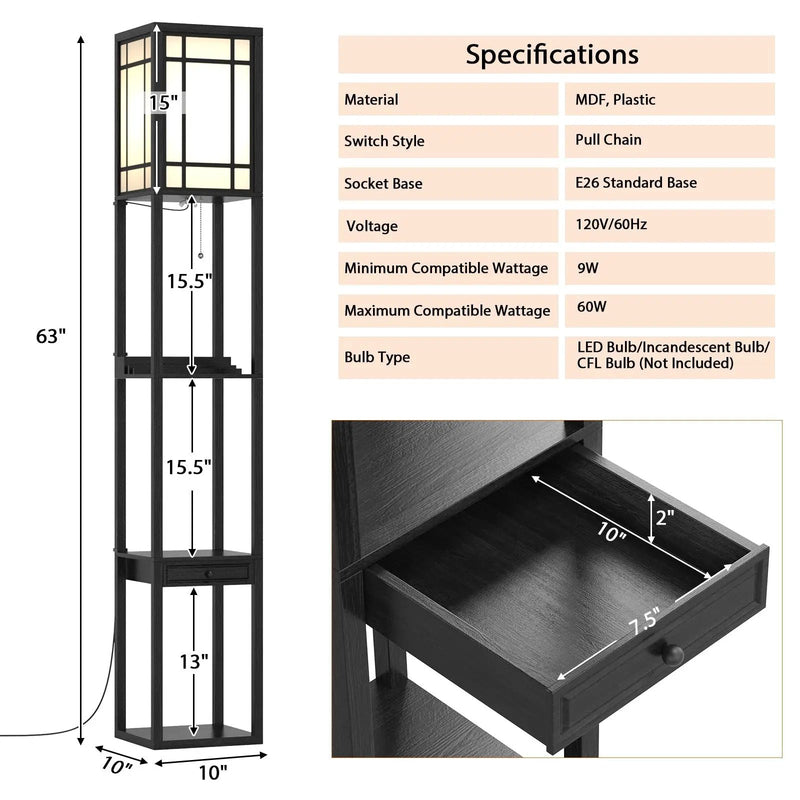 Modern Floor Lamp with Shelves and Drawer by DirectDeals