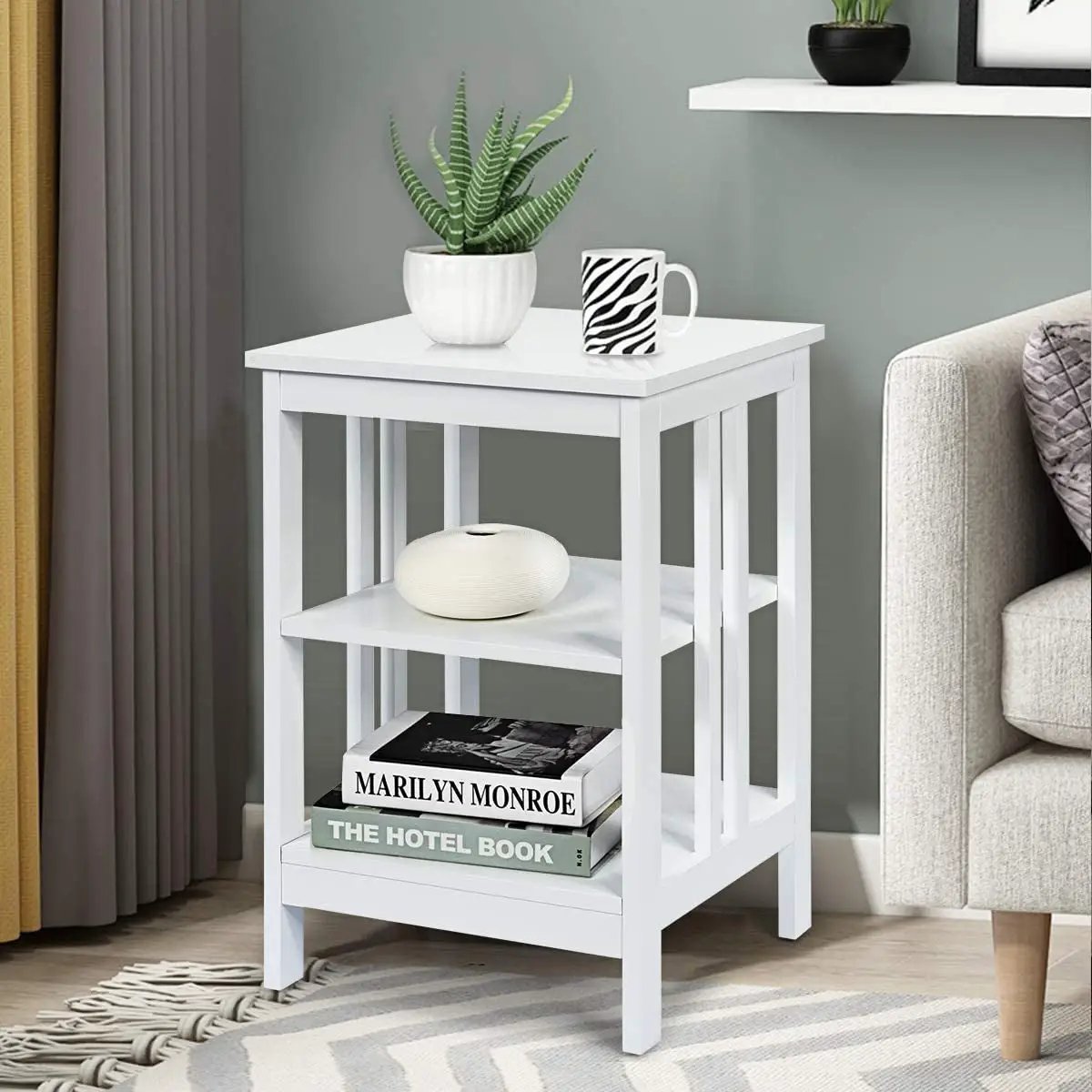 2 Pieces 3-Tier Nightstand with Reinforced Bars and Stable Structure by DirectDeals