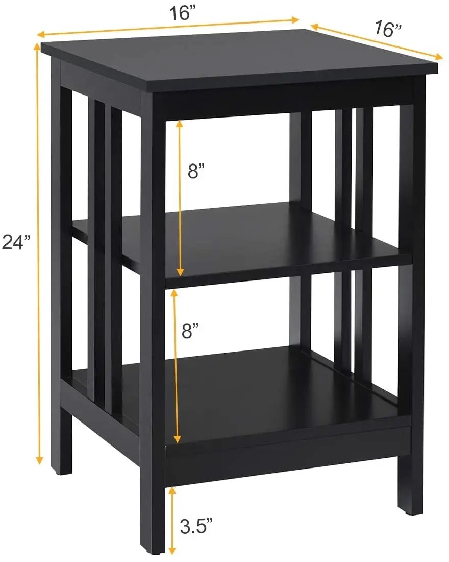 2 Pieces 3-Tier Nightstand with Reinforced Bars and Stable Structure by DirectDeals
