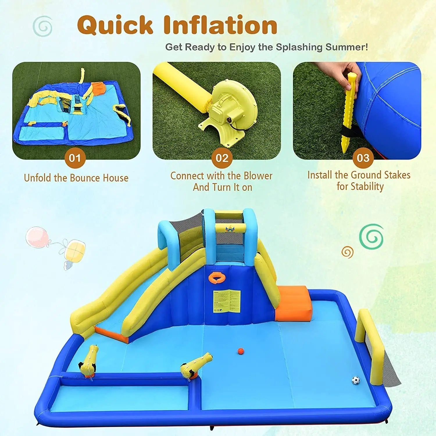 6-in-1 Inflatable Water Slides with Blower for Kids by DirectDeals