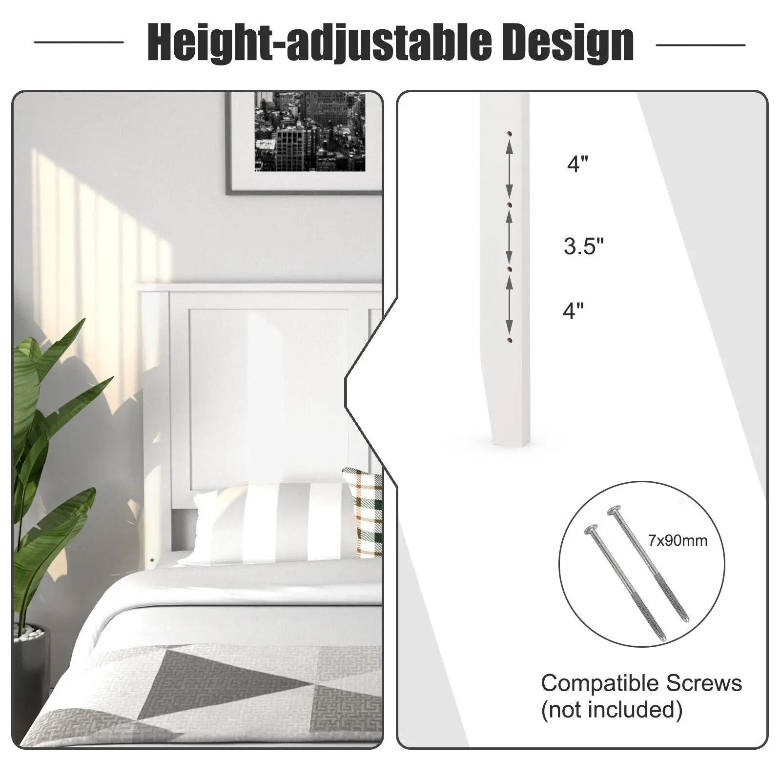 Full Wood Headboard Flat Panel with Pre-drilled Holes and Height Adjustment by DirectDeals