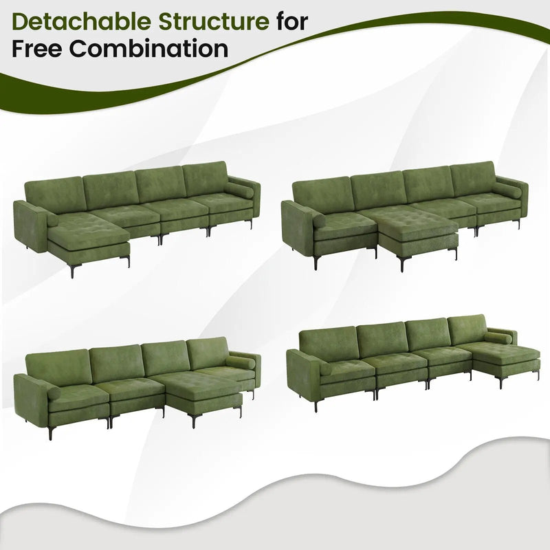 Modular L-shaped 4-Seat Sectional Sofa with Reversible Chaise and 2 USB Socket by DirectDeals