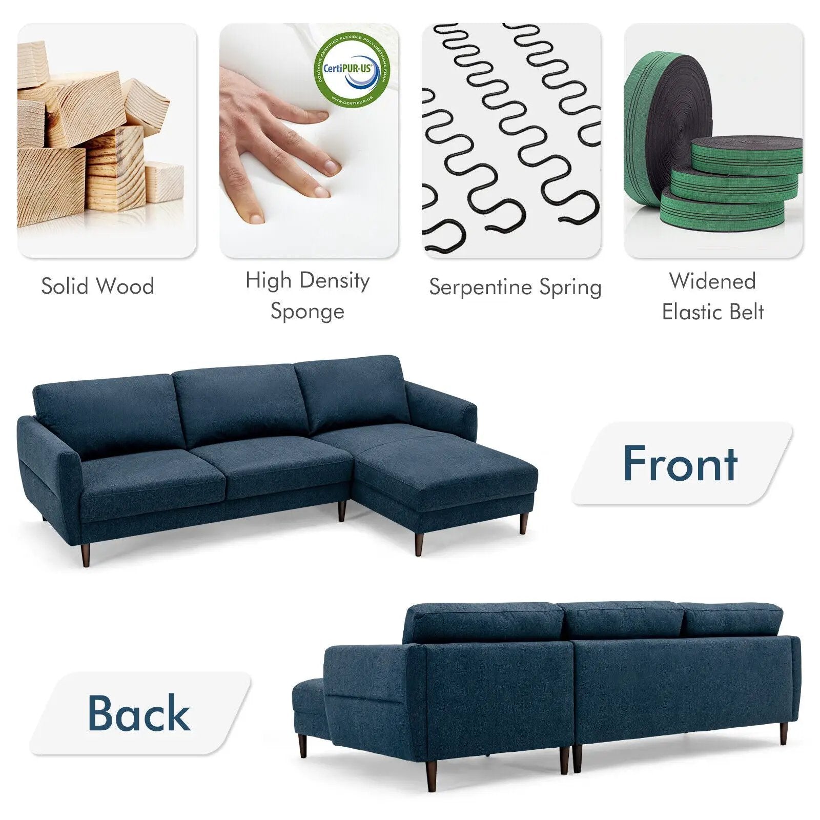 L-Shaped Fabric Sectional Sofa with Chaise Lounge and Solid Wood Legs by DirectDeals