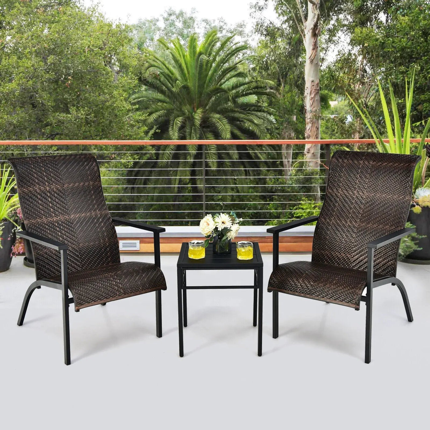 3 Pieces Patio Rattan Bistro Set with High Backrest and Armrest by DirectDeals