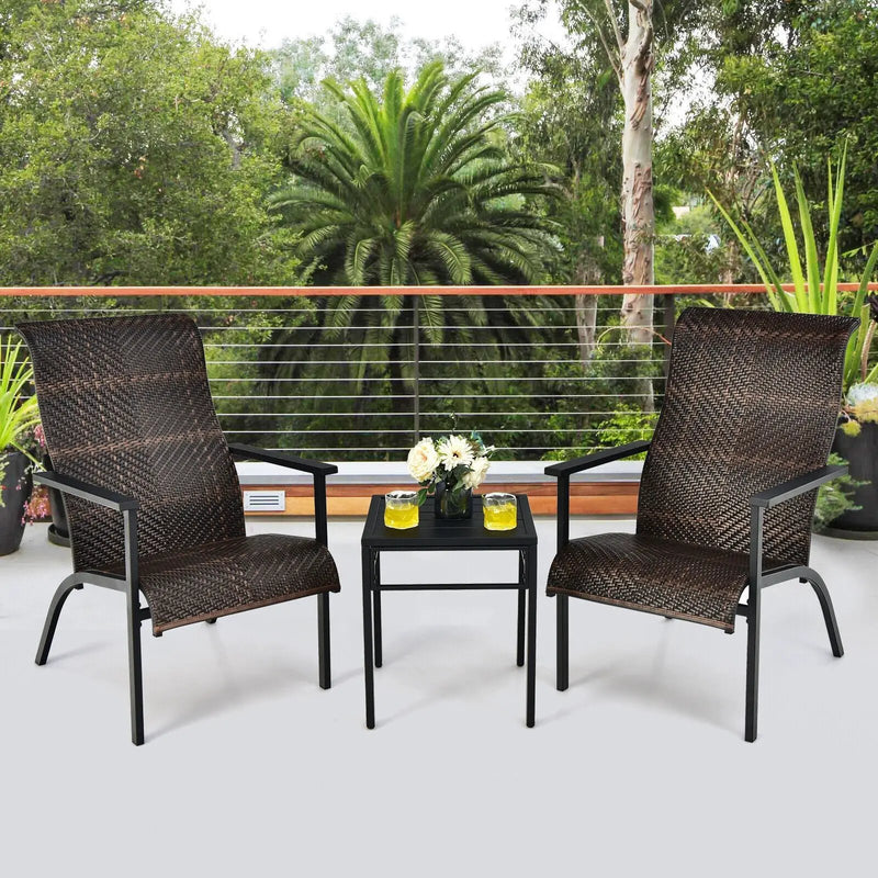 3 Pieces Patio Rattan Bistro Set with High Backrest and Armrest by DirectDeals