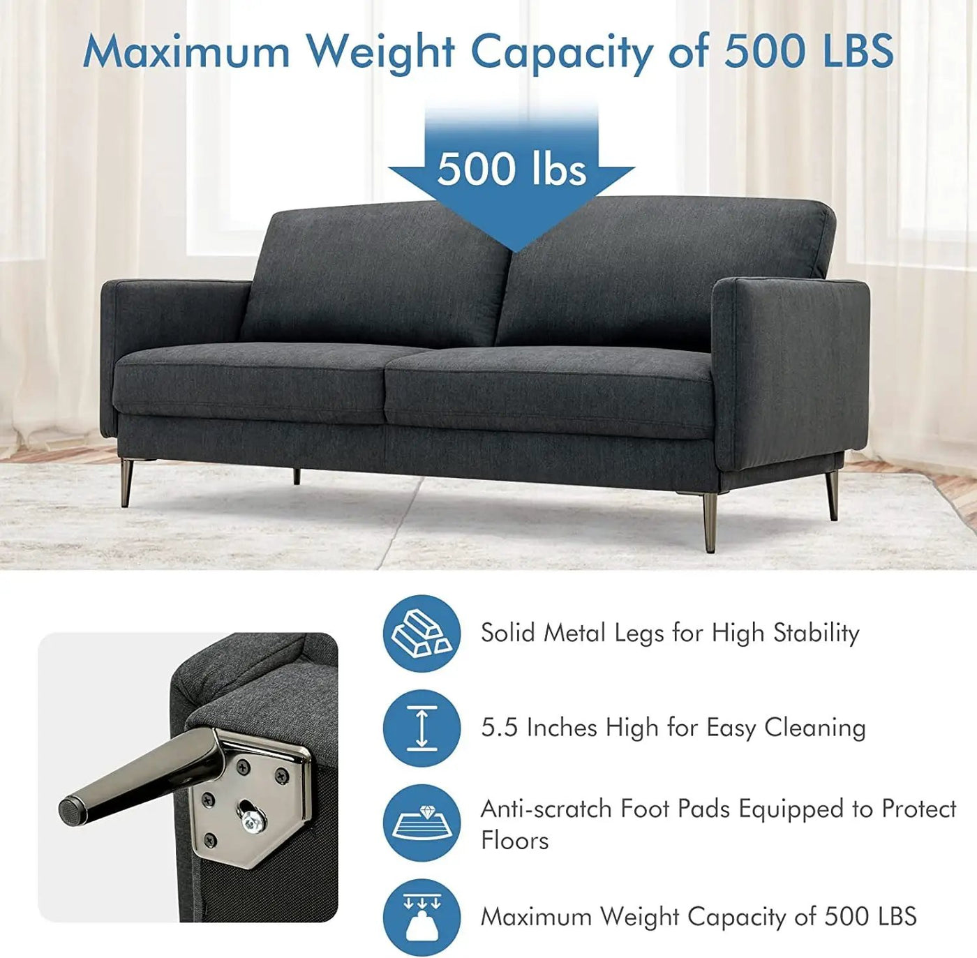 Modern Loveseat with Comfy Backrest Cushions by DirectDeals