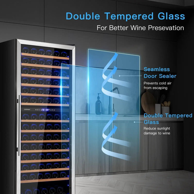 154-Bottle Freestanding Wine Cooler Refrigerator Dual Zone Wine Cellar with Dual Temperature Control-Silver by DirectDeals