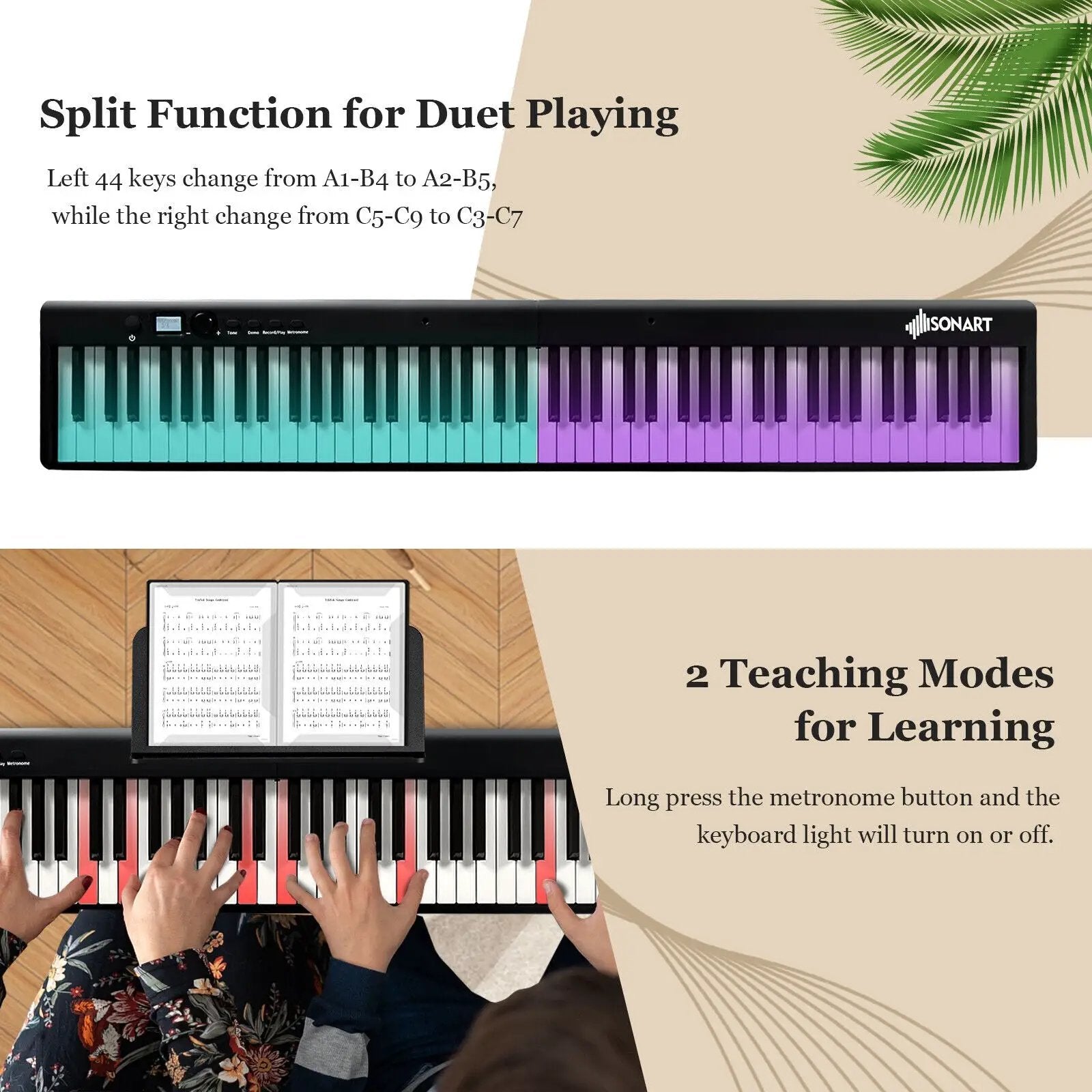 88-Key Folding Electric Lighted Piano Full-Size Portable Keyboard MIDI by DirectDeals