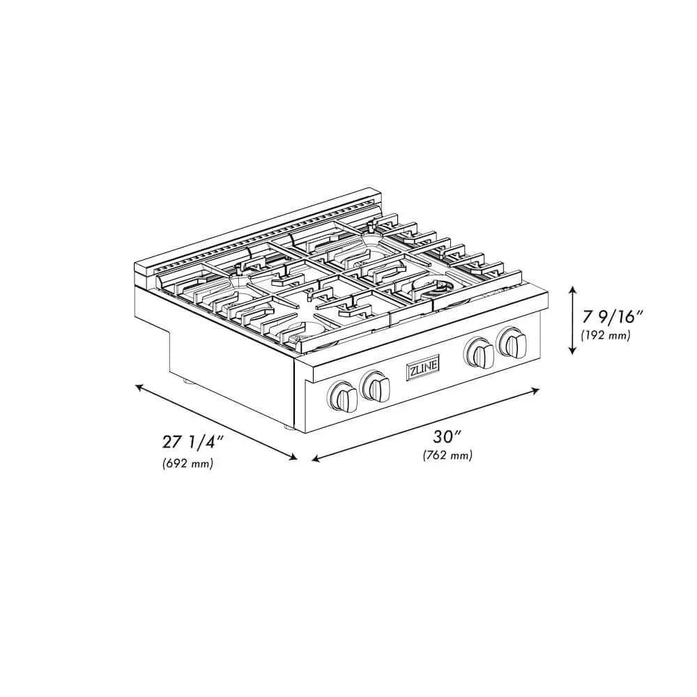 ZLINE 30" Paramount Gas Rangetop Black Stainless Steel SRTB-30 by Farmhouse Kitchen and Bath