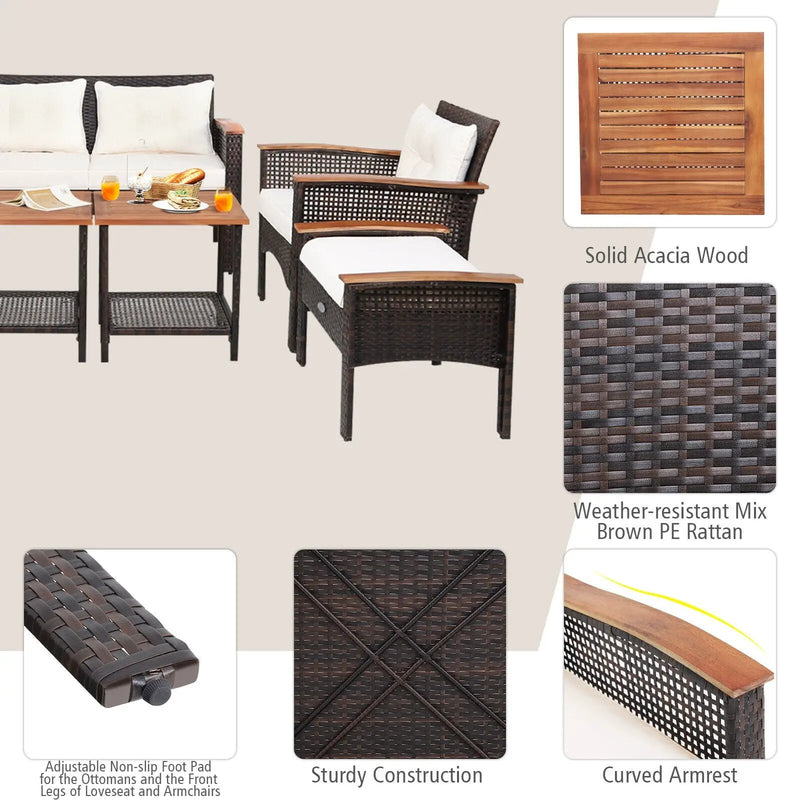 7 Pieces Patio Rattan Cushioned Conversation Furniture Set by DirectDeals