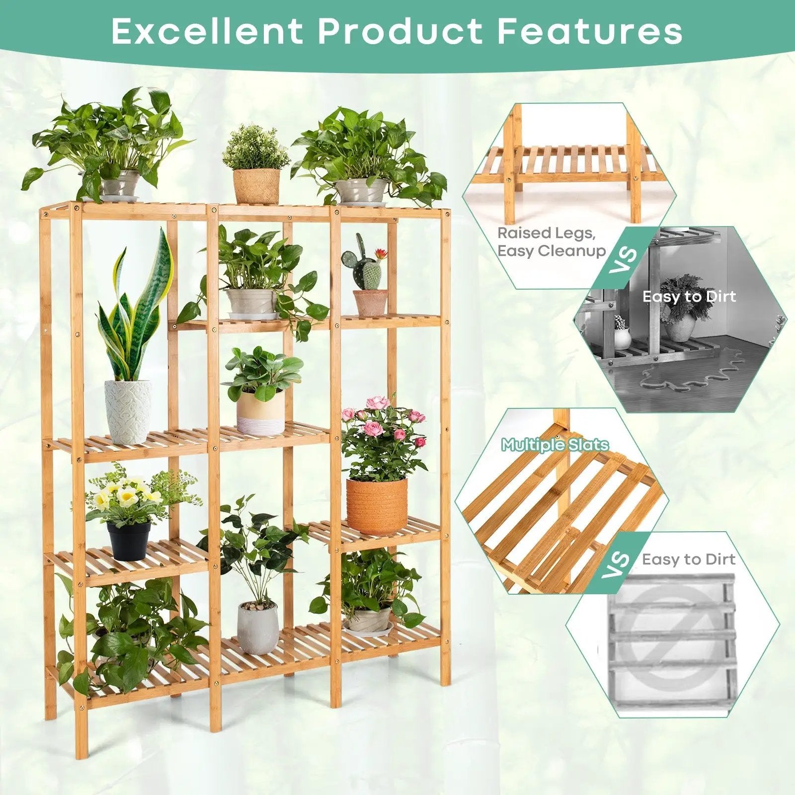 Multifunctional Bamboo Shelf Storage Organizer Rack by DirectDeals