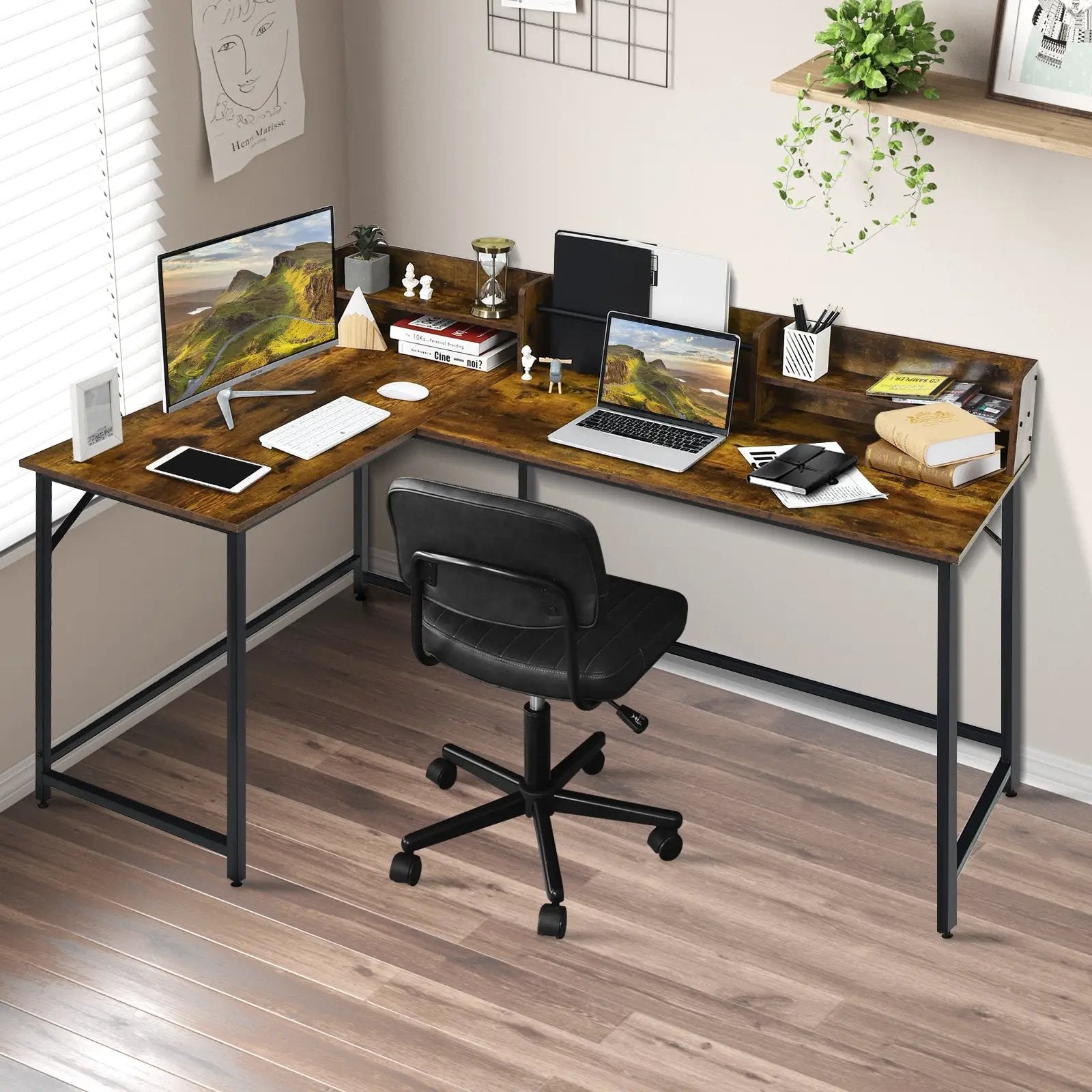 5.5 Inch L-shaped Computer Desk with Bookshelf by DirectDeals