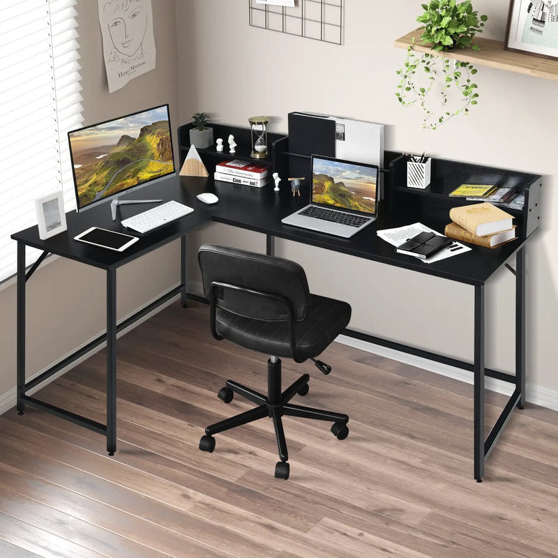5.5 Inch L-shaped Computer Desk with Bookshelf by DirectDeals