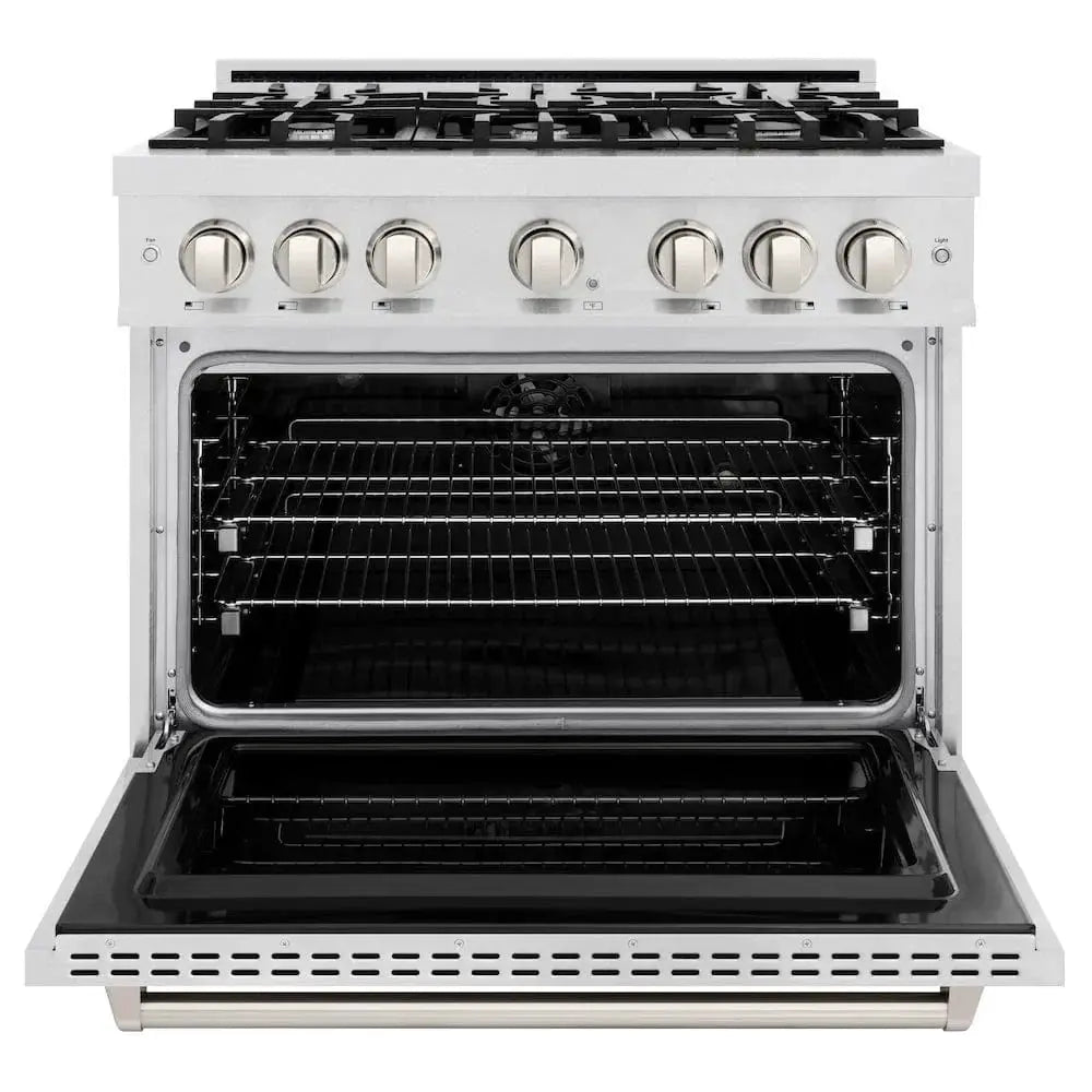 ZLINE 36" Dual Fuel Range, Gas Cooktop, Electric Convection Oven DuraSnow® Stainless Steel, CDRS-36 by Farmhouse Kitchen and Bath