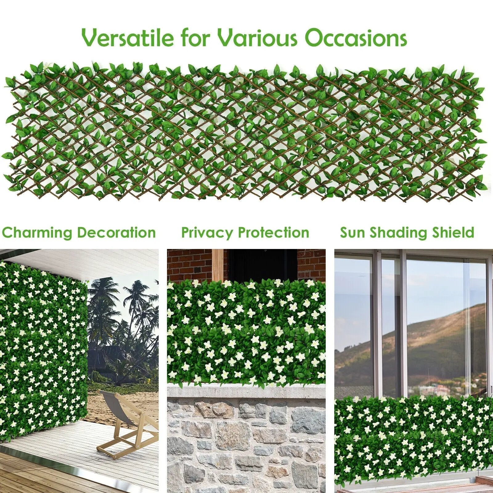4 Pieces Expandable Faux Ivy Privacy Screen Fence Panel Pack with Flower by DirectDeals