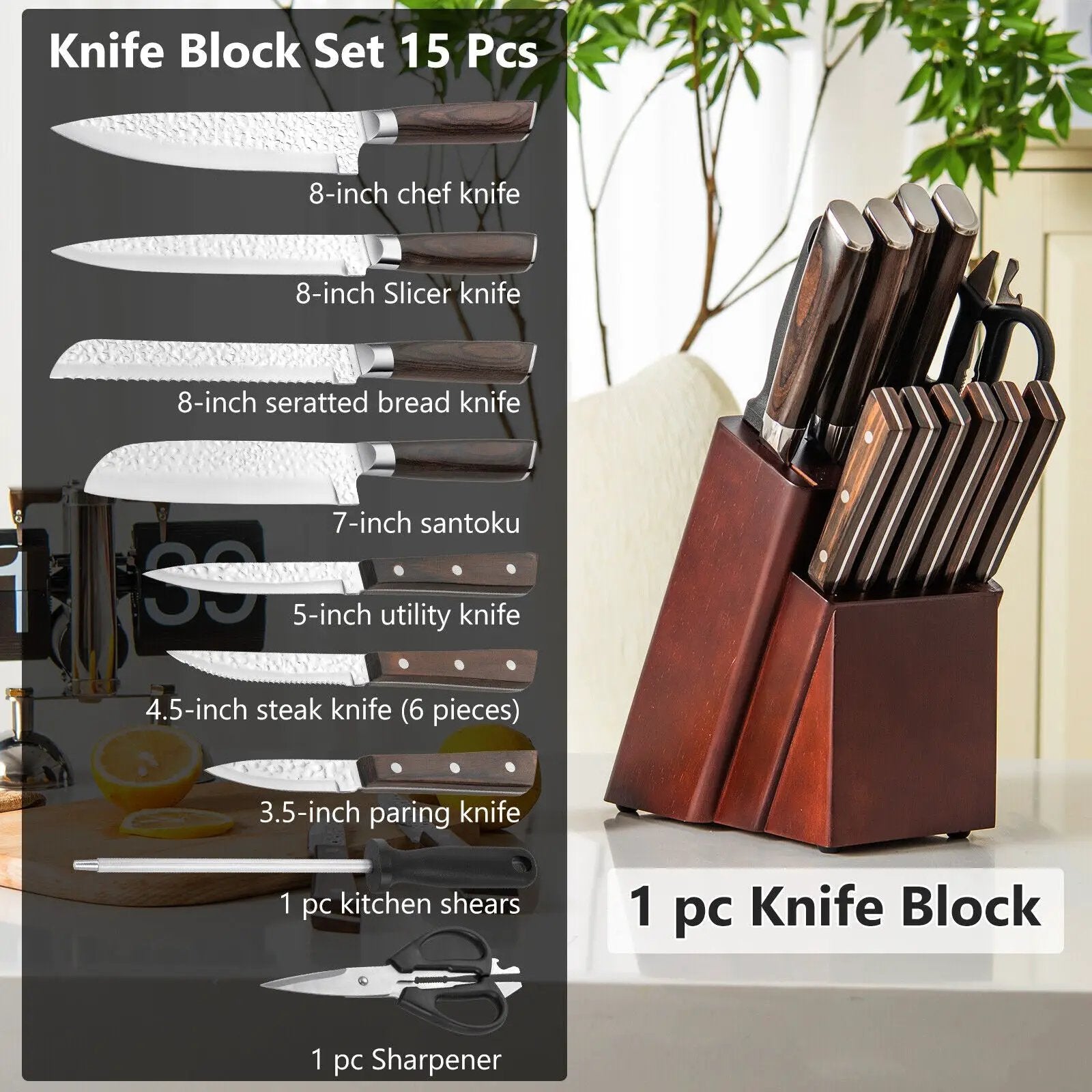 15 Pieces Stainless Steel Knife Set with Ergonomic Handle by DirectDeals