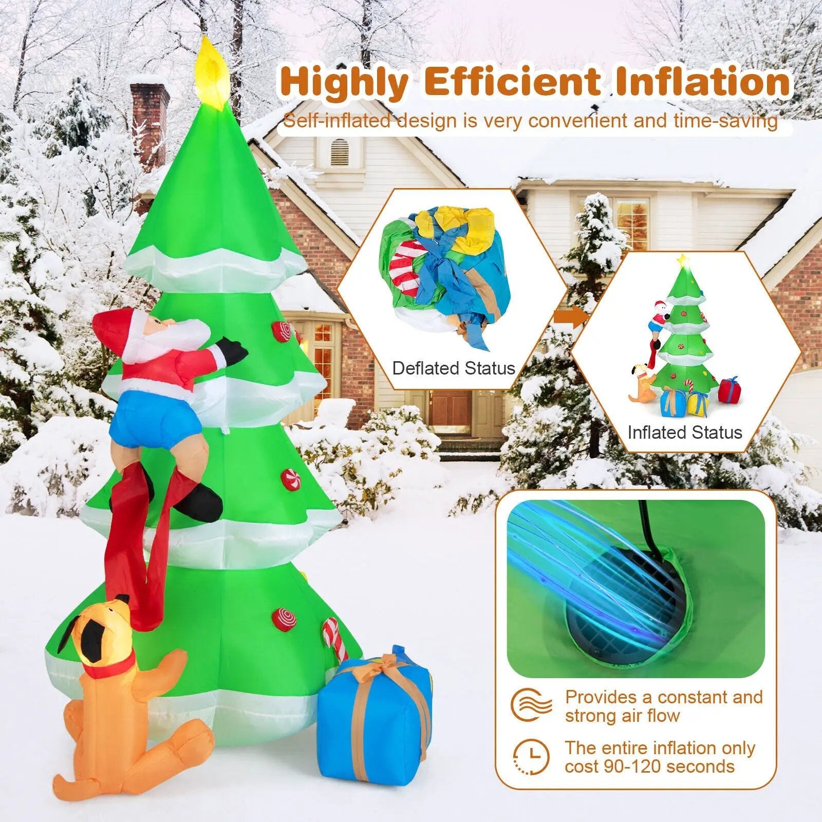 7 Feet Inflatable Christmas Tree with Santa Claus and Dog by DirectDeals
