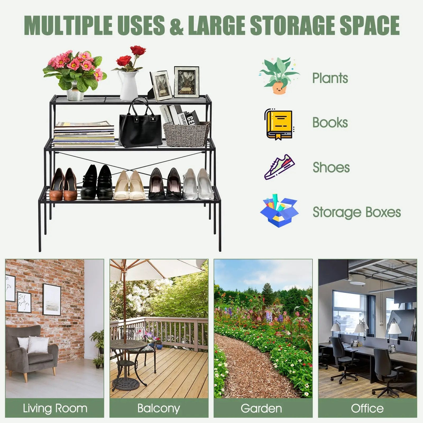 Outdoor 3 Tier Metal Plant Stand with Heavy Duty Rack for Multiple Use by DirectDeals
