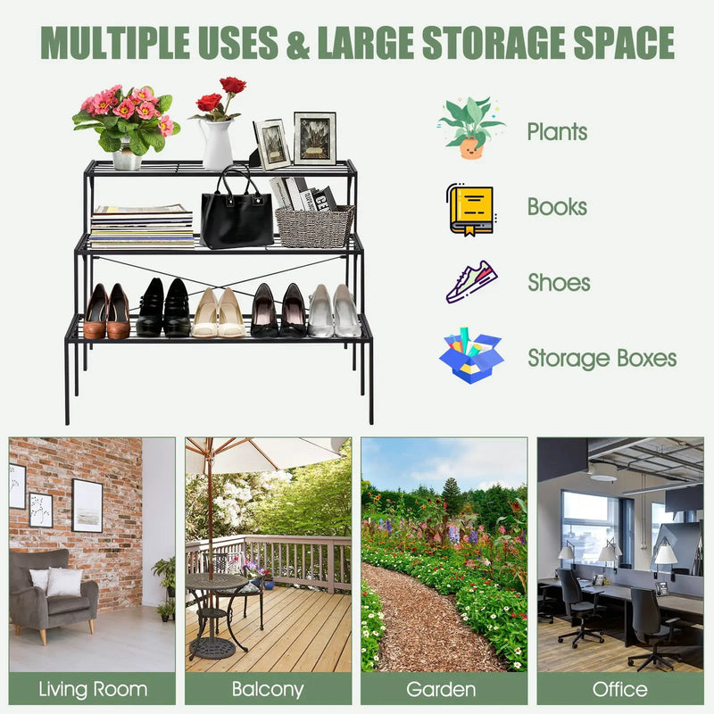 Outdoor 3 Tier Metal Plant Stand with Heavy Duty Rack for Multiple Use by DirectDeals