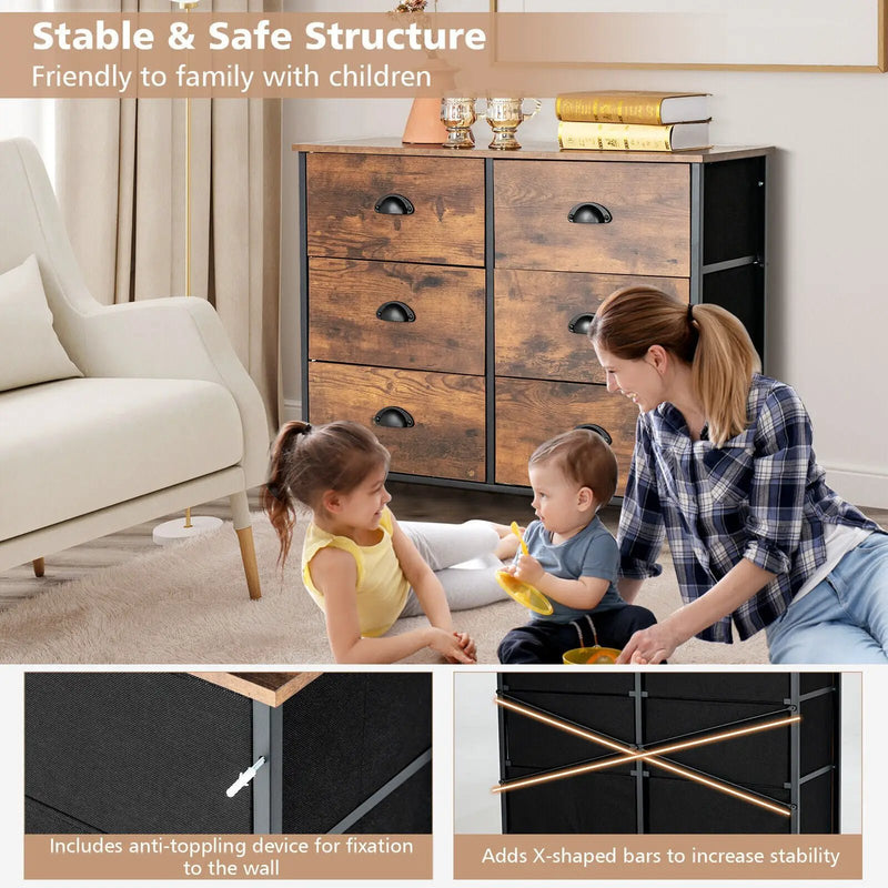 6 Fabric Drawers Storage Chest with Wooden Top by DirectDeals