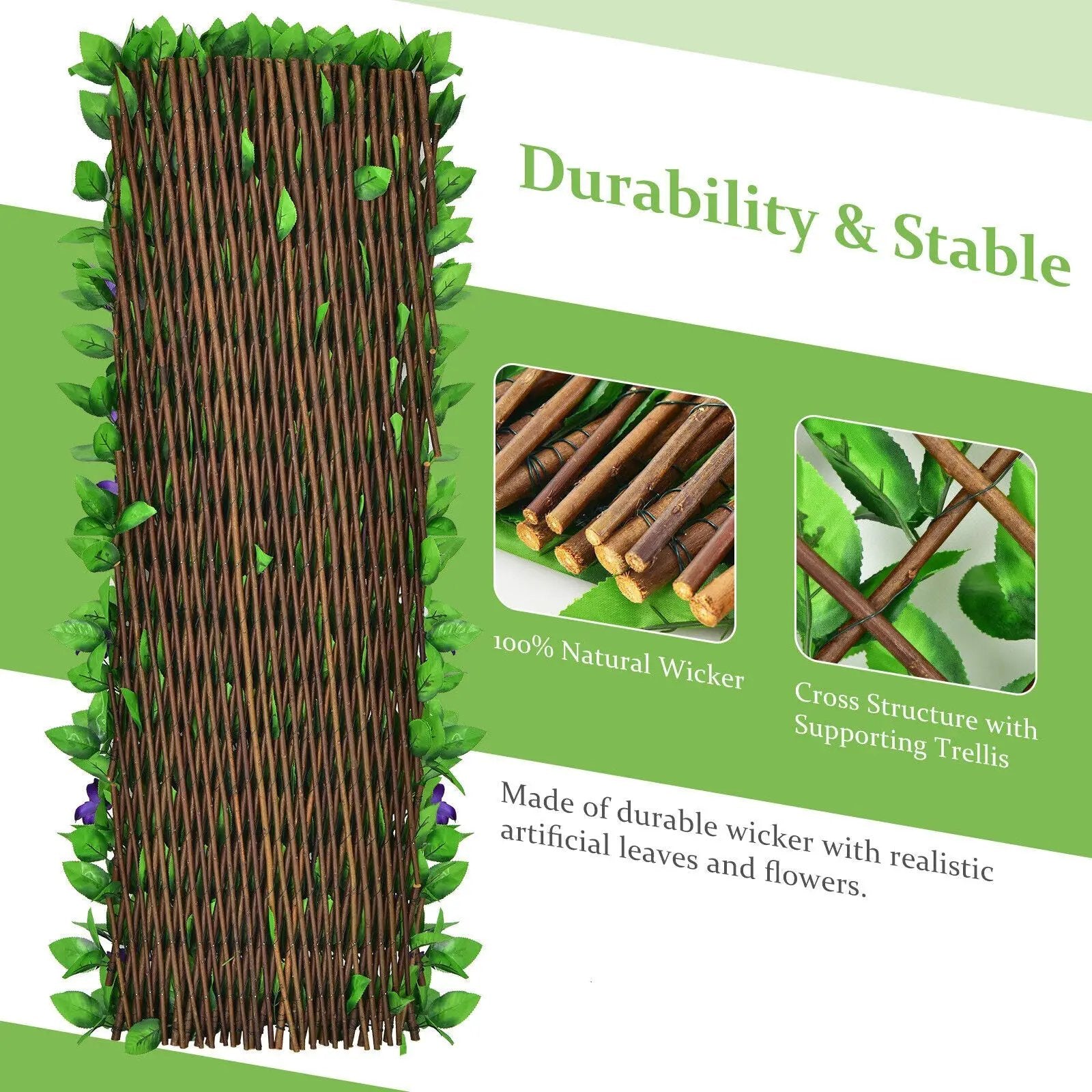 4 Pieces Expandable Faux Ivy Privacy Screen Fence Panel Pack with Flower by DirectDeals