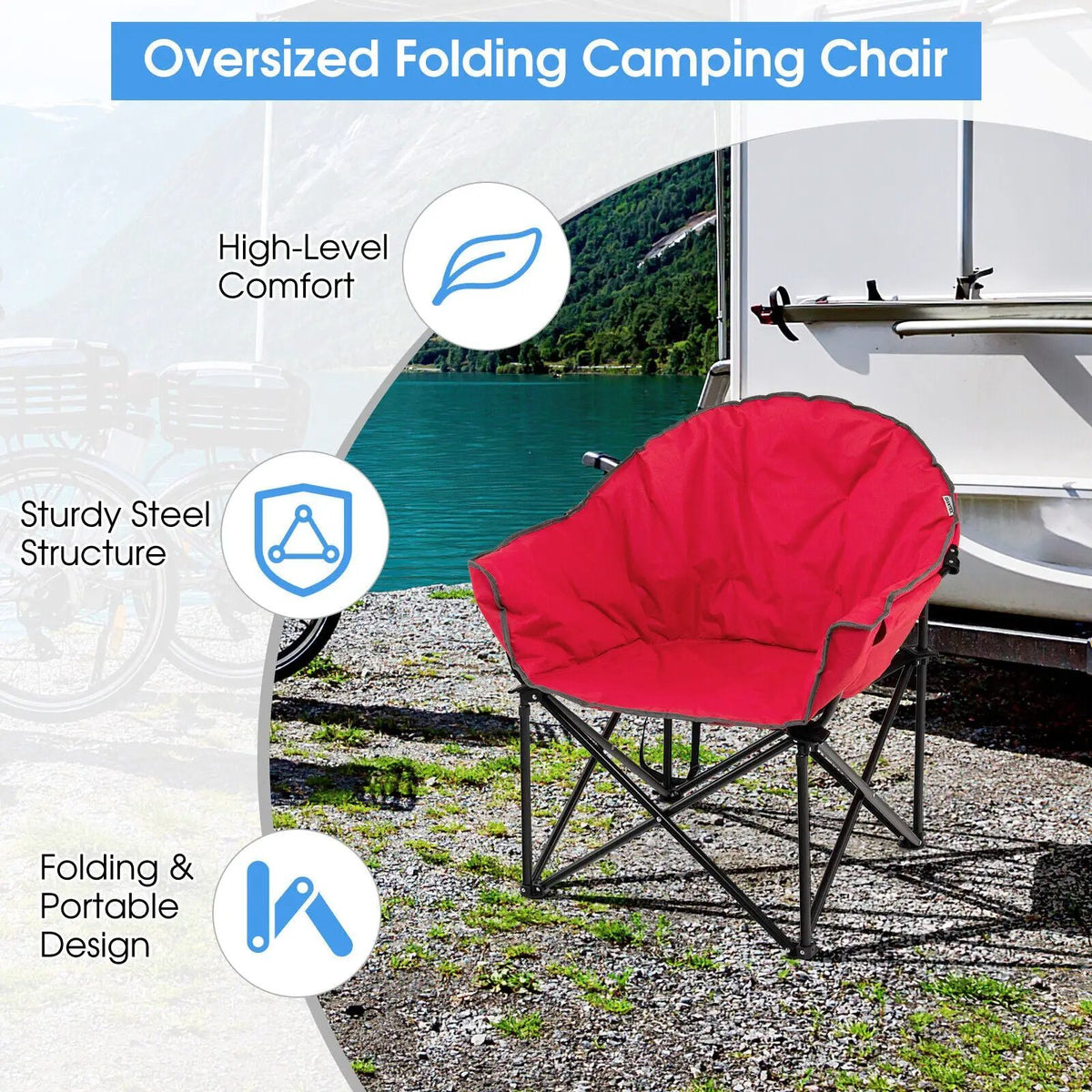 Folding Camping Moon Padded Chair with Carrying Bag by DirectDeals