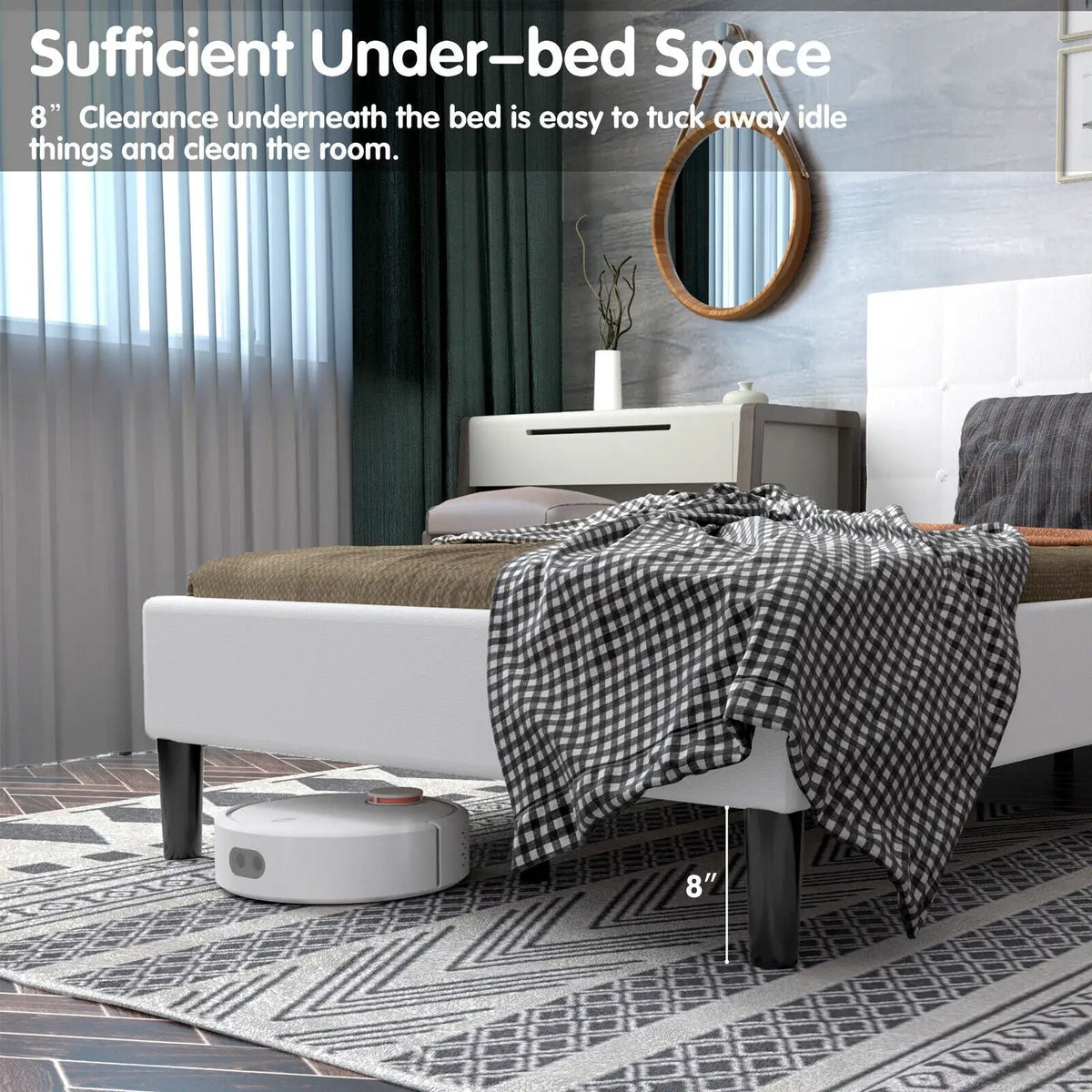Platform Bed with Button Tufted Headboard by DirectDeals