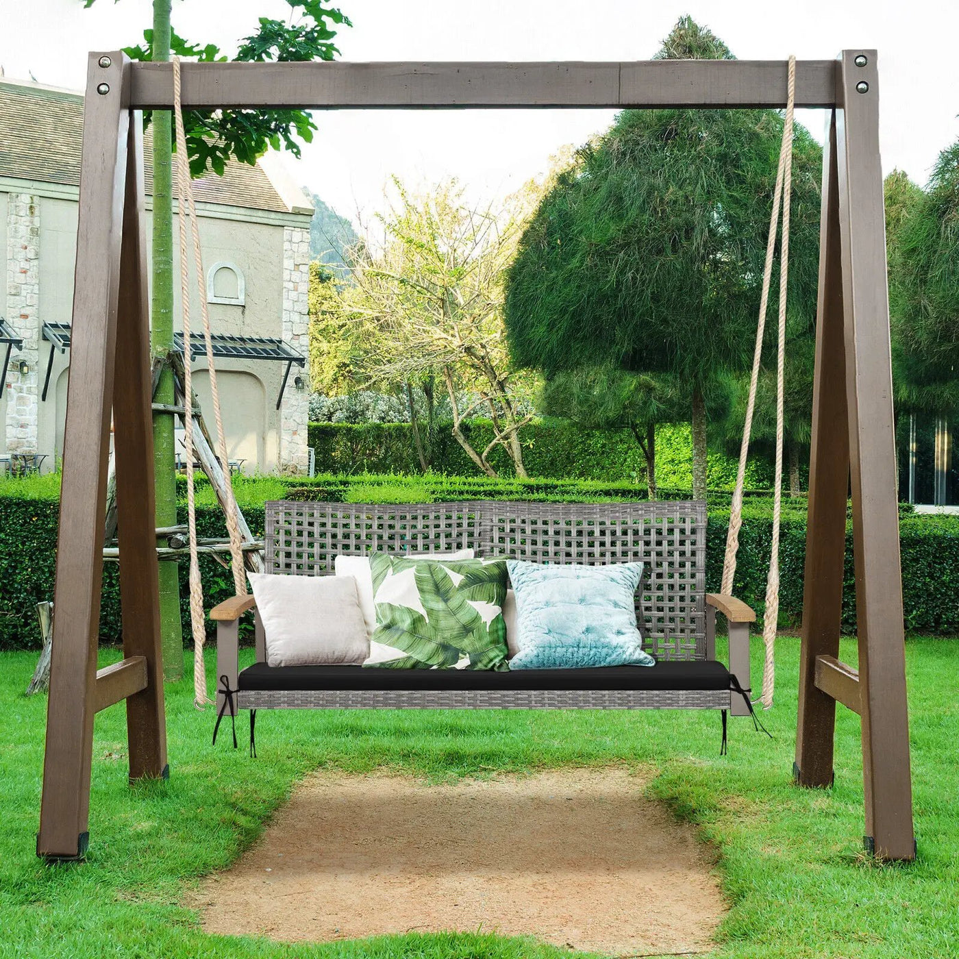 2-Person Patio Wicker Hanging Swing Chair by DirectDeals