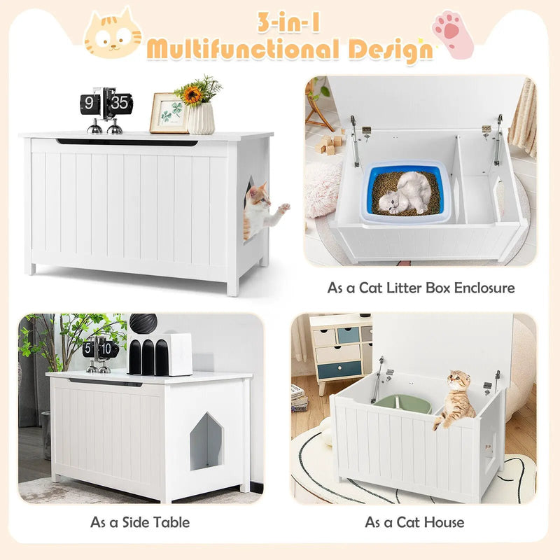 Wooden Cat Litter Box Enclosure with Top Opening Side Table Furniture by DirectDeals