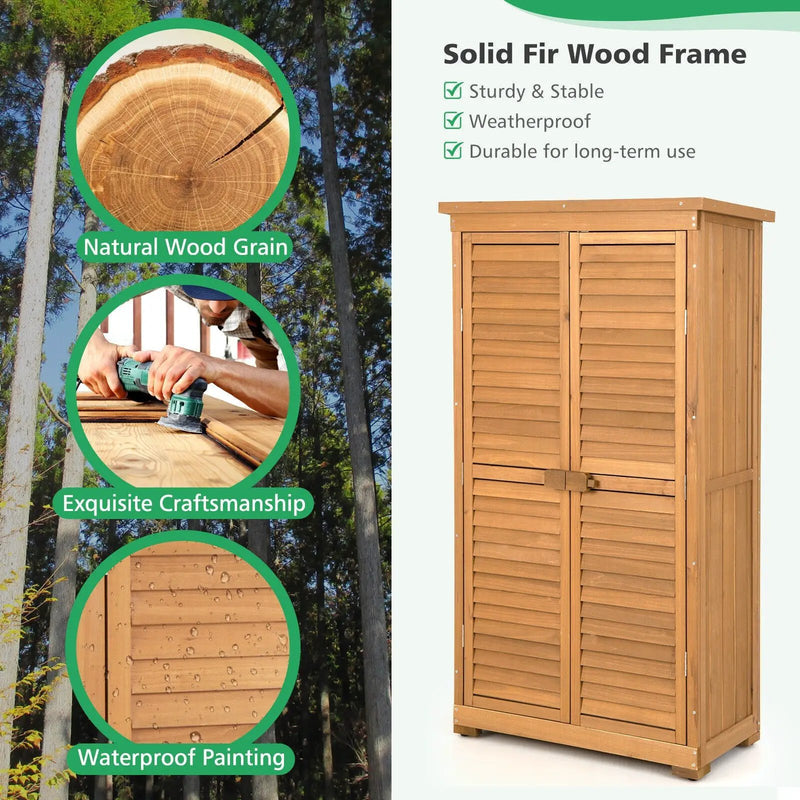 Outdoor Wooden Garden Tool Storage Cabinet-Natural by DirectDeals