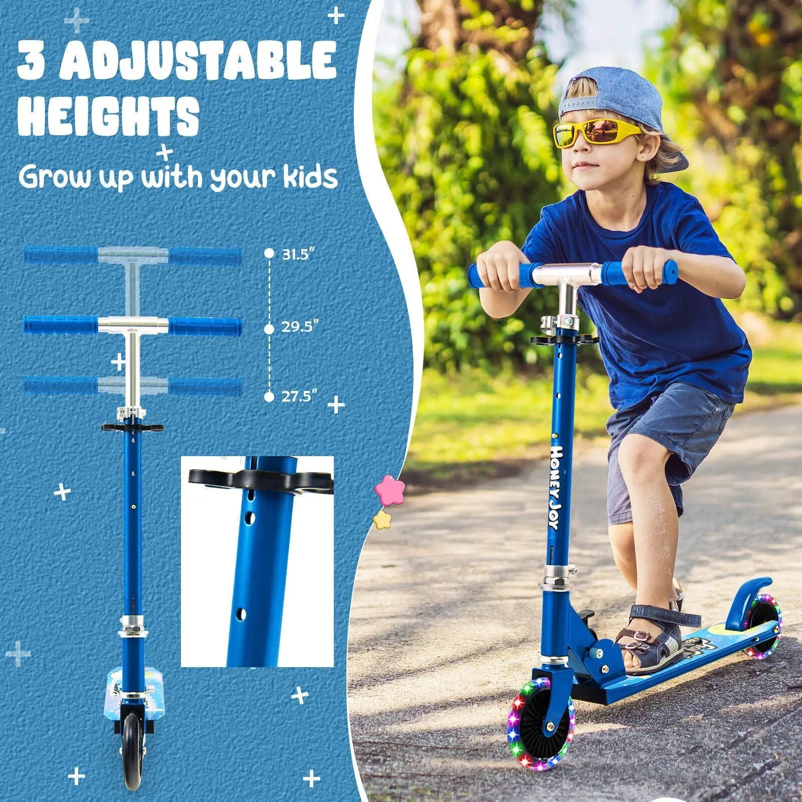 Folding Kick Scooter with 3 Adjustable Heights for Kids by DirectDeals