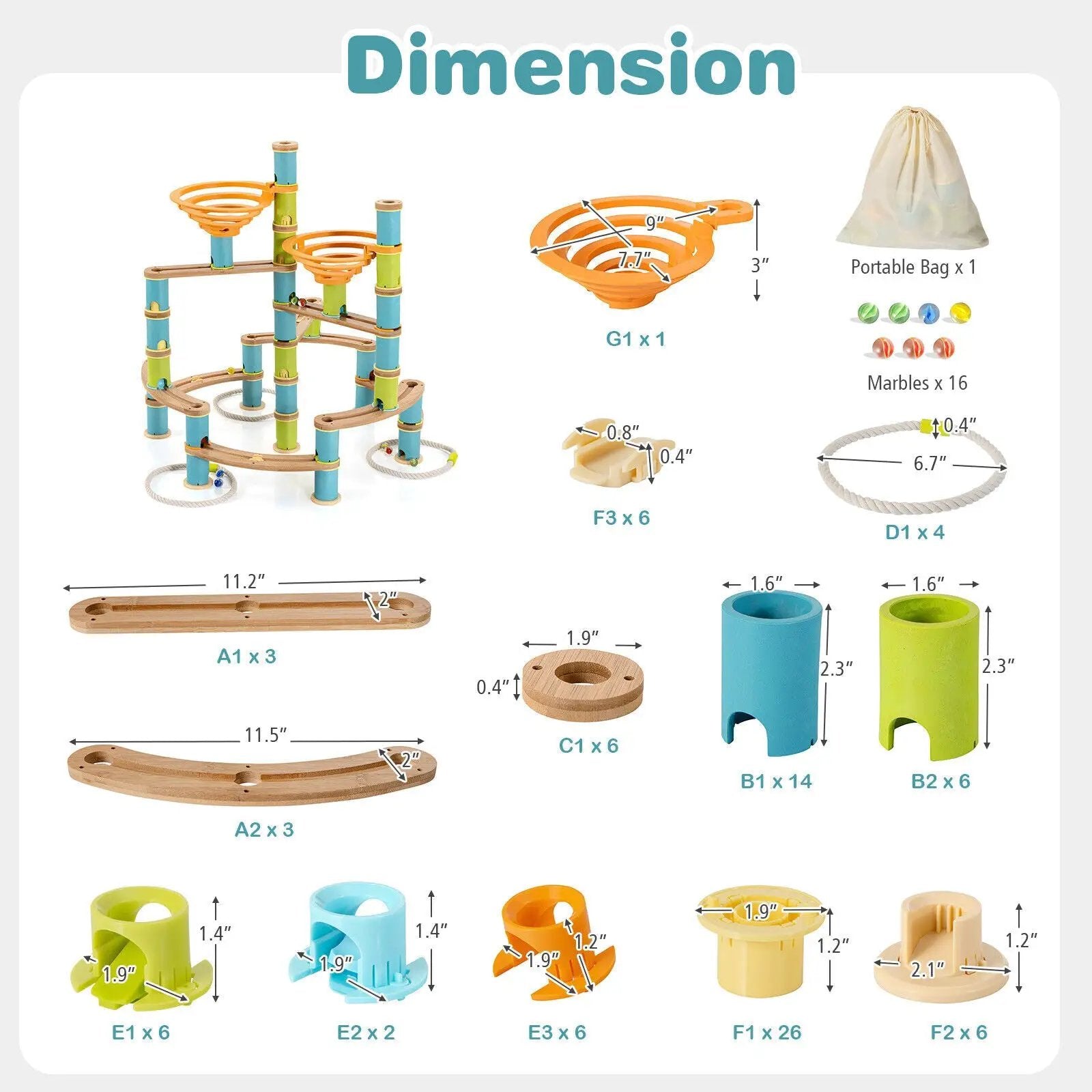 162 Pieces Bamboo Marble Run Educational Learning Toy Set by DirectDeals