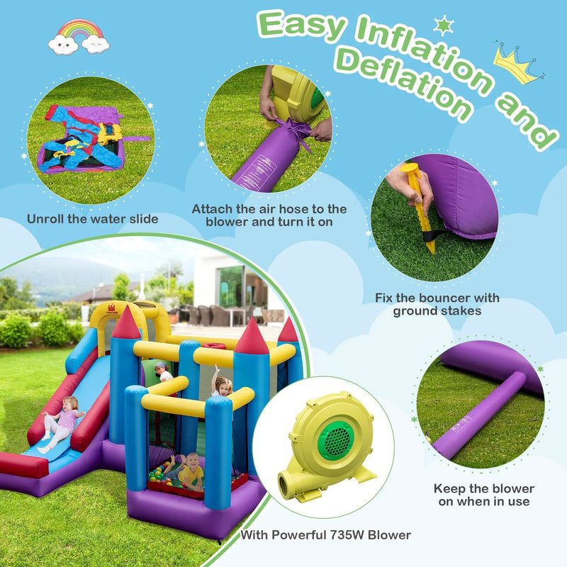 5-in-1 Inflatable Bounce House with 735W Blower and 50 Ocean Balls by DirectDeals