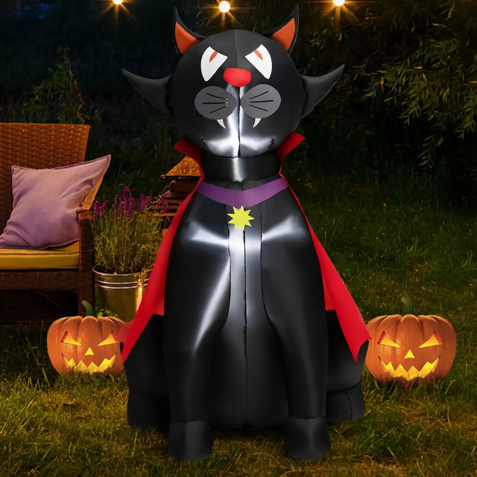 4.7 Feet Halloween Inflatable Vampire Cat with Red Cloak by DirectDeals