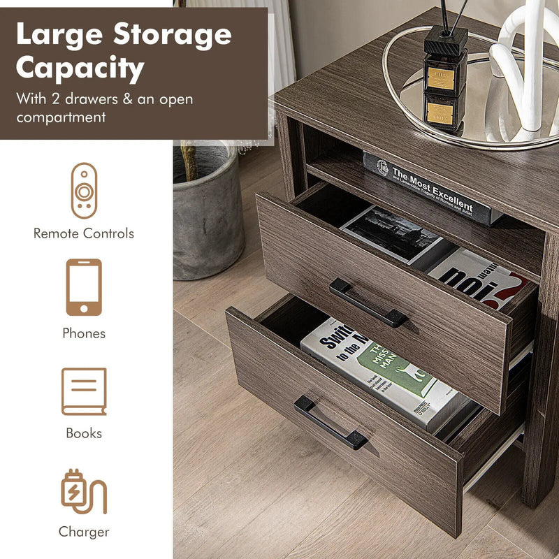 Modern Wood Grain Nightstand with Cable Hole and Open Compartment by DirectDeals