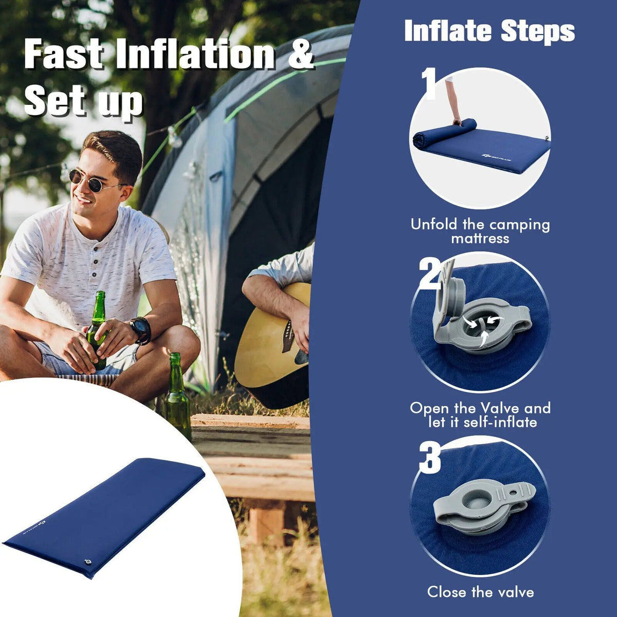 Self-inflating Lightweight Folding Foam Sleeping Cot with Storage bag by DirectDeals