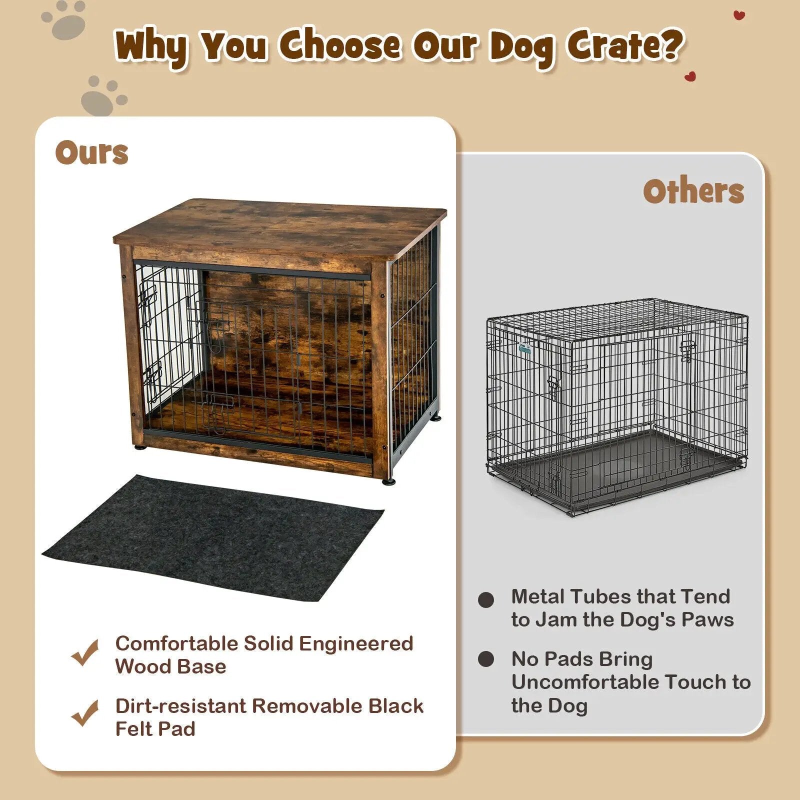 Wooden Dog Crate Furniture with Double Door and Tray-Brown by DirectDeals