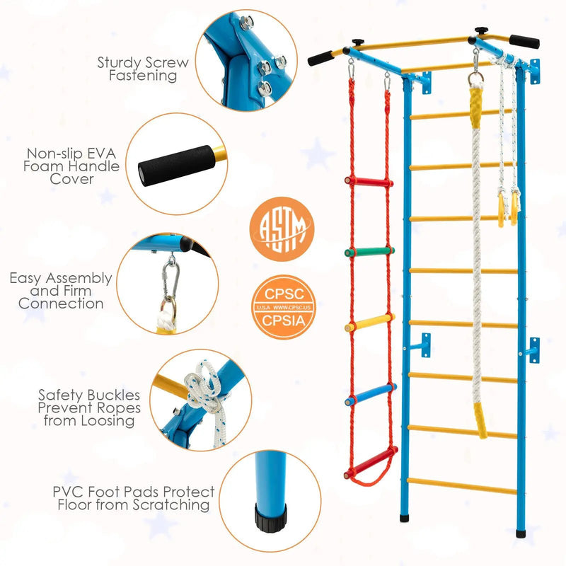 7 In 1 Kids Indoor Gym Playground Swedish Wall Ladder for Solid Wall-Yellow by DirectDeals