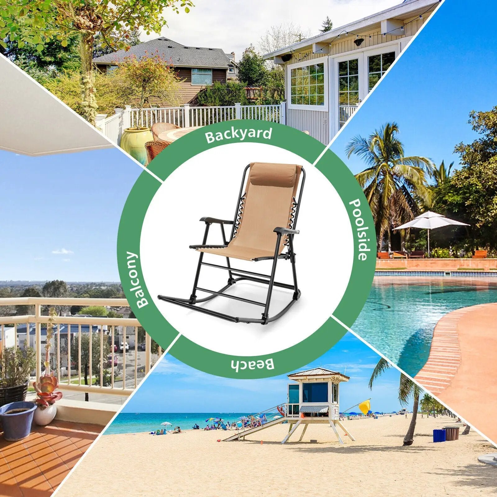 Outdoor Patio Camping Lightweight Folding Rocking Chair with Footrest by DirectDeals