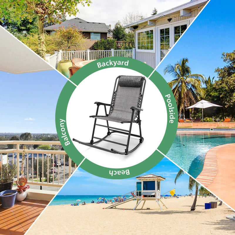 Outdoor Patio Camping Lightweight Folding Rocking Chair with Footrest by DirectDeals