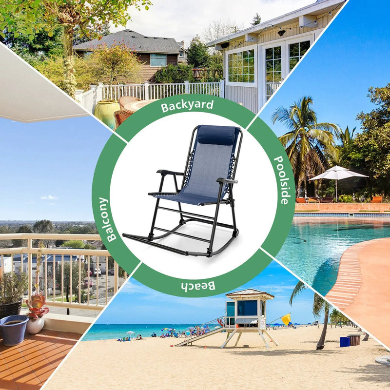 Outdoor Patio Camping Lightweight Folding Rocking Chair with Footrest by DirectDeals