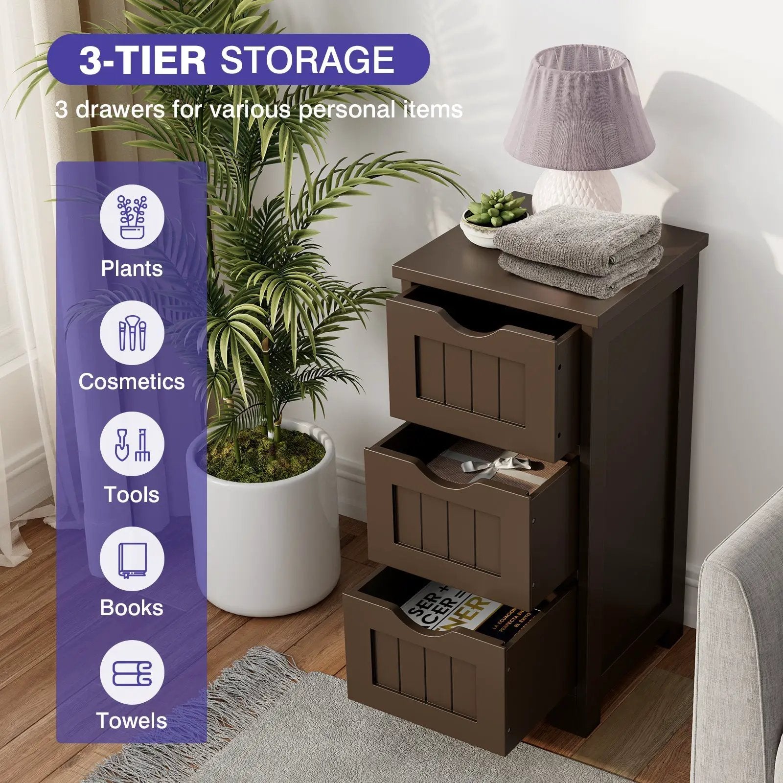 Bathroom Floor Freestanding Storage Organizer with 3 Drawers by DirectDeals