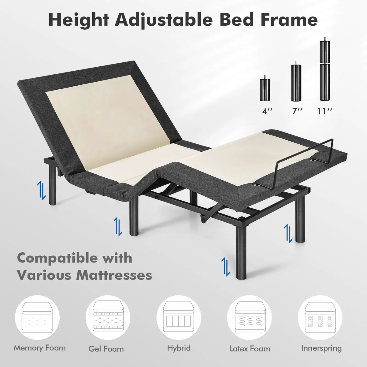 Queen Size Adjustable Bed Base Electric Bed Frame with Massage Modes by DirectDeals